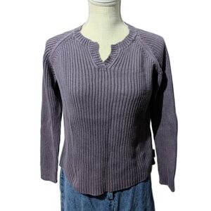 Woolrich Purple Ribbed Knit Sweater Lavender V Neck Fall Sweater Granola Girl